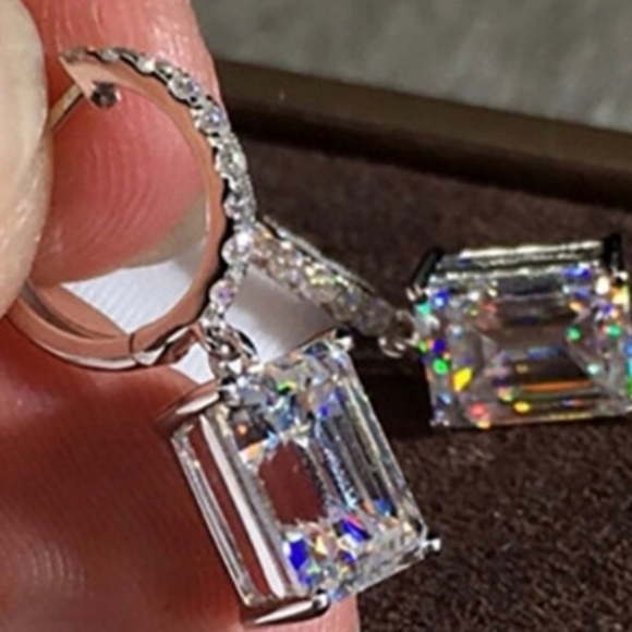 STERLING SILVER CRYSTAL DANGLE EARRINGS - Picture 5 of 14